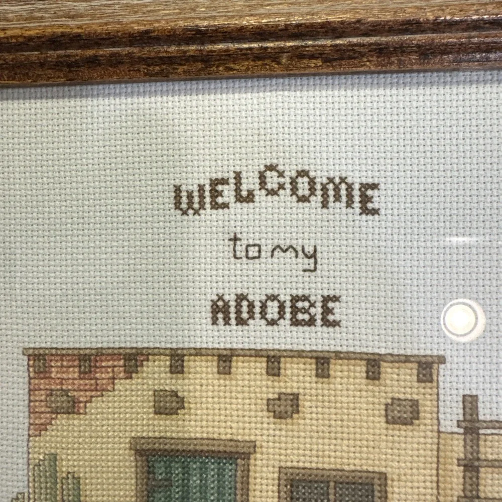 Vintage Welcome Finished Framed Cross Stitch Southwestern 